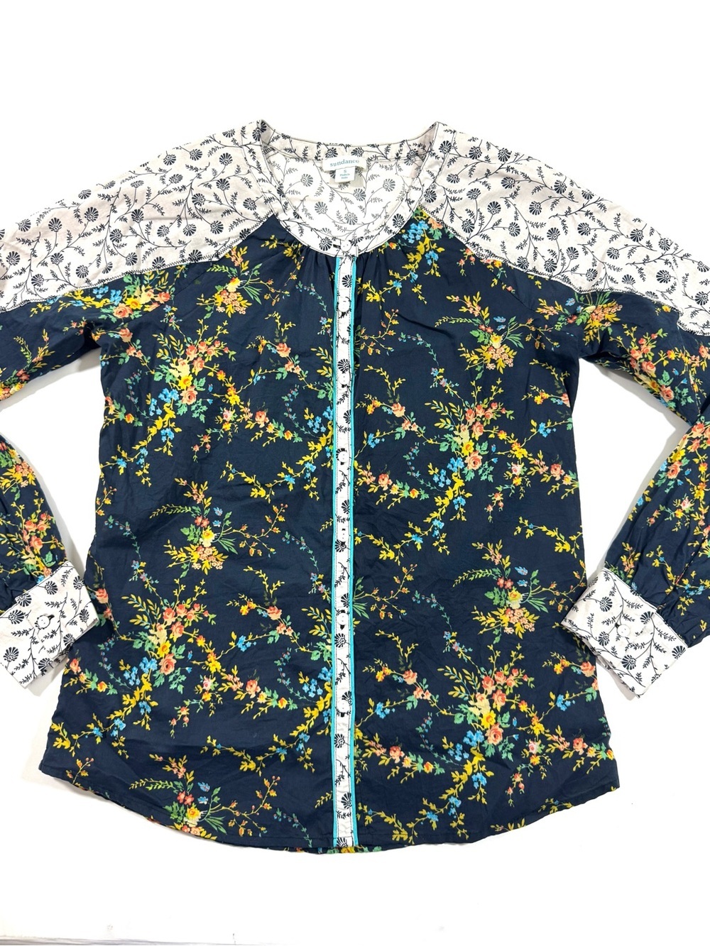 Sundance Stories To Be Told Blouse Cotton Blue Floral Botanical